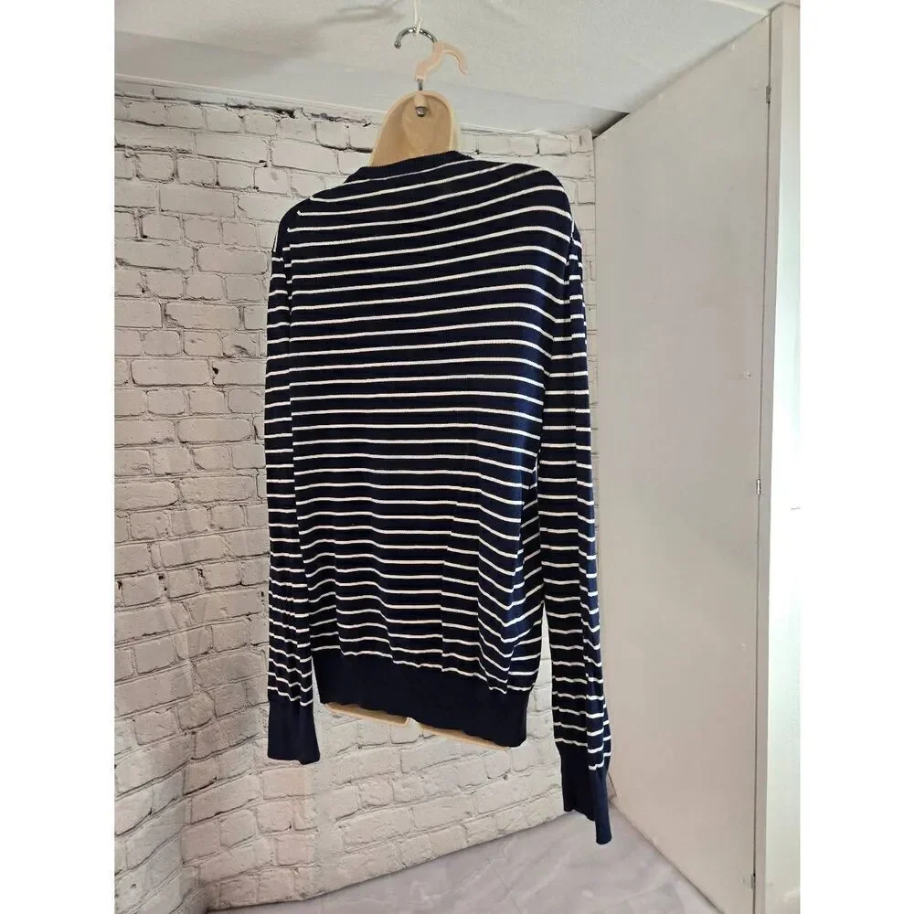 Calvin Klein Supima Mens Size Medium Navy/White Striped Sweater